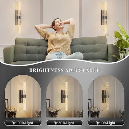 camuucci Battery Operated Black Wall Sconces Set of 2 Rechargeable Battery Powered Wall Light with 18000mAh Indoor Not Hardwired Dimmable Wall Lamp Fixtures for Bedroom Living Room 20.9 Inches