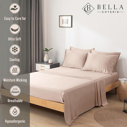 Bella Coterie 6 Piece Luxury Bamboo Viscose King Size Sheet Set | 100% Organically Grown | Cooling for Hot Sleepers | 18" Deep Pocket | Soft & Hypoallergenic | 4 Pillowcases [Dusty Rose]