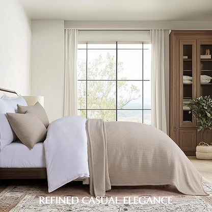 EVERGRACEHOME Cotton Gauze King Bedspread, Ultra Soft Prewashed Pick Stitch Matelassé Coverlet, Lightweight Textured Oversized King Quilt Bedding Set for All Season, with 2 Shams, Tan