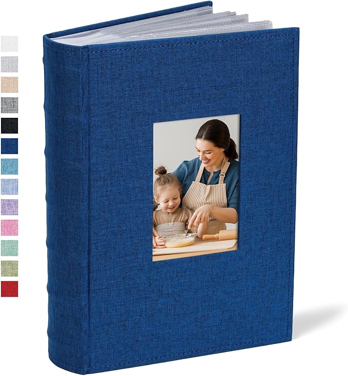Vienrose Photo Album 4x6 300 Photos Linen Frame Cover with Memo Areas Photobook Large Capacity Slip-in Pictures Book for Wedding Baby Vacation, Blue