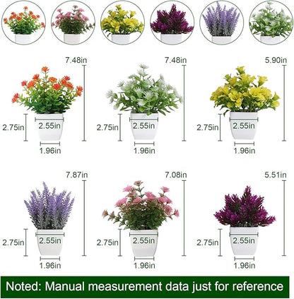 6pcs Artificial Pot Flowers Small Fake Plants with Pot Mini Potted Plants for House Office Tabletop Decoration