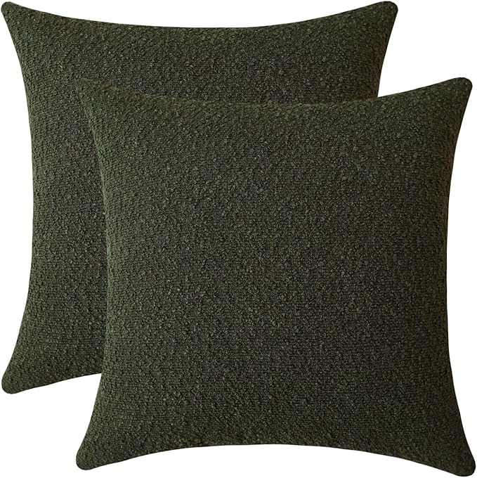 Jeneoo Sage Green Decorative Square Thick Throw Pillow Covers Fine Textured Boucle Couch Cushion Case for Sofa Decor, Set of 2, 20 x 20 Inch