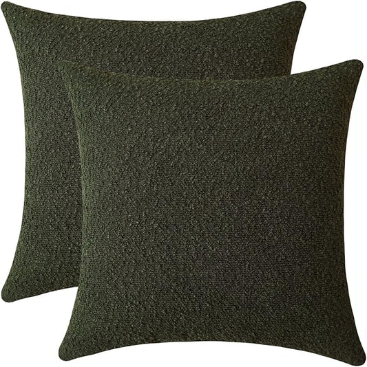 Jeneoo Sage Green Decorative Square Thick Throw Pillow Covers Fine Textured Boucle Couch Cushion Case for Sofa Decor, Set of 2, 20 x 20 Inch