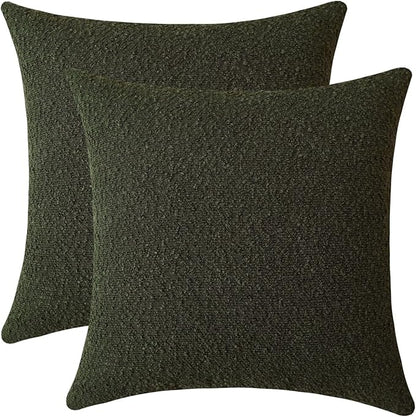Jeneoo Sage Green Decorative Square Thick Throw Pillow Covers Fine Textured Olive Boucle Couch Cushion Cases for Sofa Living Room Decor, Set of 2, 18 x 18 Inch