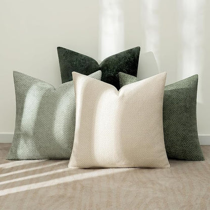 MIULEE Pack of 4 Couch Throw Pillow Covers 20x20 Inch Neutral Green Soft Decorative Chenille Pillow Covers Farmhouse Accent Cushion Covers for Boho Spring Home Decor Sofa Bedroom Living Room