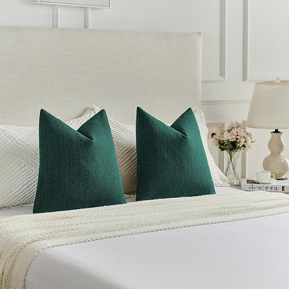 FUTEI Teal Chenille Decorative Throw Pillow Covers 20x20 Inch Set of 2,Soft Cozy Faux Linen Textured Cushion Case,Farmhouse Home Decor for Couch Living Room