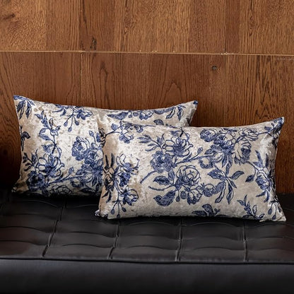 Velvet Vintage Floral Print Throw Pillow Covers Set of 2,Decorative Pillow Cases with Luxurious Texture,Cushion Covers for Home Decor Couch Sofa Bed Living Room Bedroom (White Wine, 12x20)