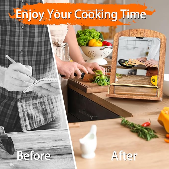Cookbook Stand for Kitchen Counter Adjustable - Wood Recipe Book Holder for Convenient Cooking Fit iPad Tablet Recipe Book Holder