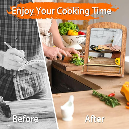 Cookbook Stand for Kitchen Counter Adjustable - Wood Recipe Book Holder for Convenient Cooking Fit iPad Tablet Recipe Book Holder