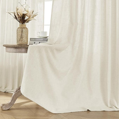 Joydeco Linen Curtains 2 Panel Set,Light Filtering, Ivory on Linen Curtains 84 Inch Curtains for Living Room, Cream Drapes 84 Inches Long Rod Pocket Back Tab Curtains (84" L x 100" W)