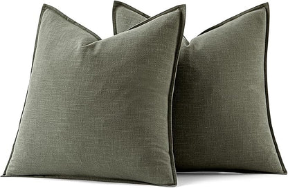 MIULEE Decorative Linen Pillow Covers 20x20 Inch Olive Green Boho Farmhouse Neutral Couch Throw Pillows for Bed Pack of 2 Accent Outdoor Pillowcase Modern Sofa Cushion Livingroom Home Decor