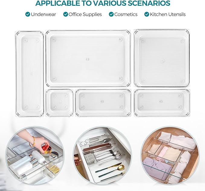 6 Pack Drawer Organizer - 6" X 6" Clear Acrylic Storage Bins with Non-Slip Pads, Versatile Desk Tray for Makeup, Jewelry, Kitchen, Bathroom, and Office Organization