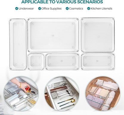 4 Pack Drawer Organizer - 6" X 6" Clear Acrylic Storage Bins with Non-Slip Pads, Versatile Desk Tray for Makeup, Jewelry, Kitchen, Bathroom, and Office Organization