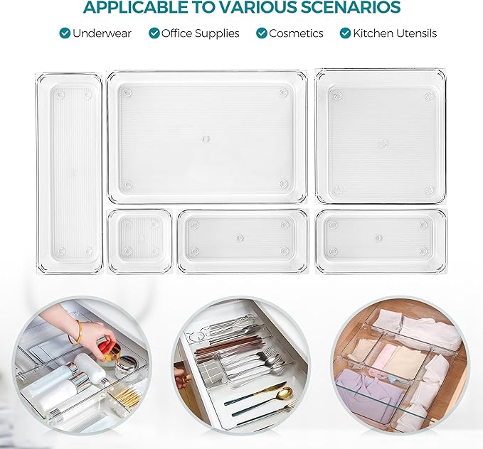 8 Pack Drawer Organizer - 6" X 6" Clear Acrylic Storage Bins with Non-Slip Pads, Versatile Desk Tray for Makeup, Jewelry, Kitchen, Bathroom, and Office Organization
