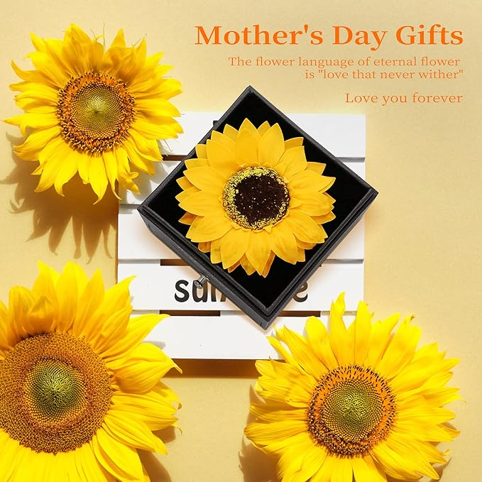 Sunflower Gifts for Women Artificial Sunflowers Gift for Her Mom Wife with Necklace in 100 Texts I Love You on Mother's Day Birthday Christmas Gifts Sunflower Decor