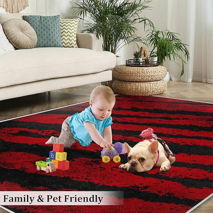 Red Black Retro Tabby Pattern Texture Area Rug, Modern Abstract Print Large Rugs, Indoor Non-Slip Kids Rugs, Machine Washable Breathable Durable Carpet for Front Entrance Floor Decor,2 x 3ft