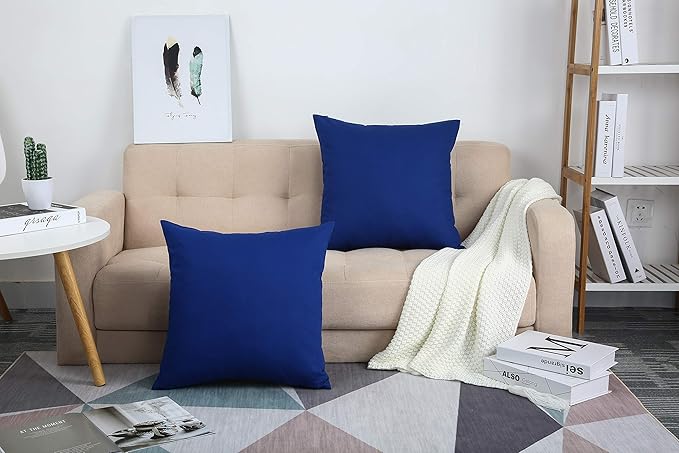 TangDepot Cotton Solid Throw Pillow Covers, 18" x 18" , Royal Blue, 1 Count (Pack of 1)