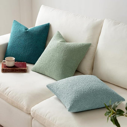 MIULEE 20x20 Inch Decorative Pillow Covers for Couch Bed Set of 2 Textured Boucle Neutral Winter Throw Pillows Greyish Green Accent Solid Cushion Pillowcases Sofa Livingroom Home Decor