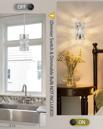 2 Pack 1 Light Hanging Kitchen Island 5.5" Crystal Modern Pendant Light Fixture,Brushed Nickel Finish with Crystal Shade for Bar,Dining Room,Corridor,Living Room Over Sink