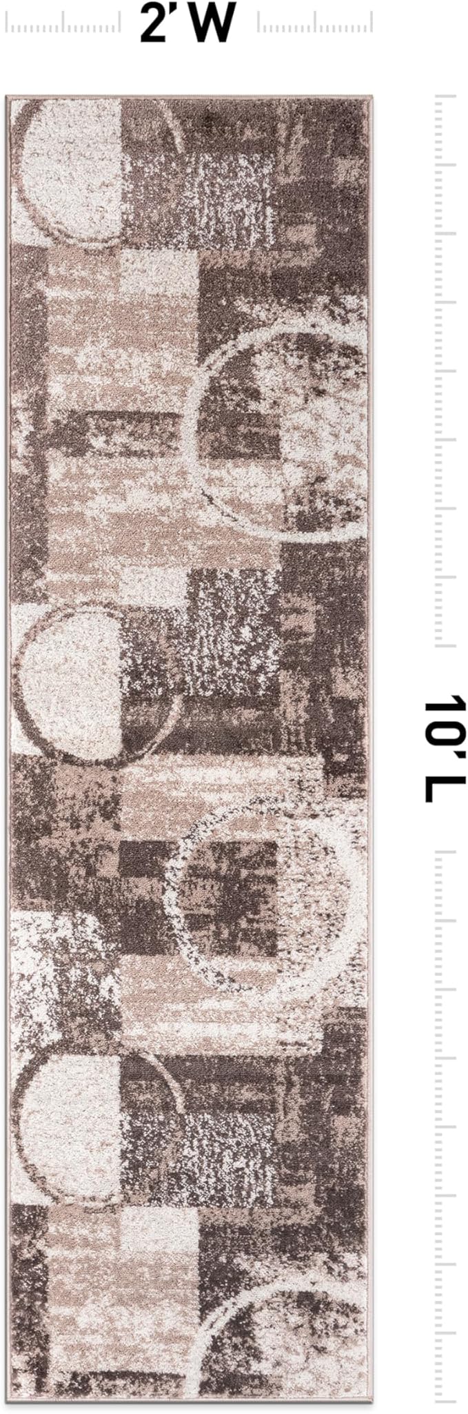 Rugshop Contemporary Abstract Circle Design Runner Rug, Non-Shedding Carpet for Hallway, Entryway, or Kitchen, Brown, 2' x 10'
