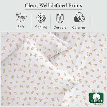 California Design Den Full Sheet Set Floral Pattern, 100% Cotton, Deep Pocket Full Sheets & Pillowcase Set, Soft Sateen Weave - Chic Floral