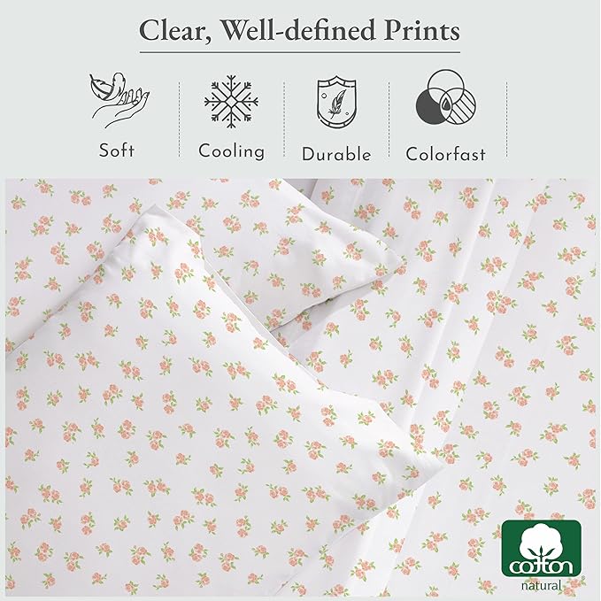 California Design Den King Floral Sheet Set, 100% Cotton Sateen Sheets, King Size Sheets Set, Deep Pockets & Pillowcase Set - Chic Floral