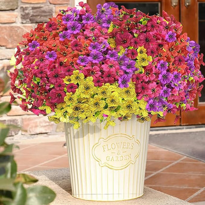 Artificial Fall Flowers for Outdoors, Artificial mums for Outdoors UV Resistant and fadeproof,Faux mums for Outdoor planters for Porch Patio Garden Planter Box Home Outdoor Decor(10pcs)