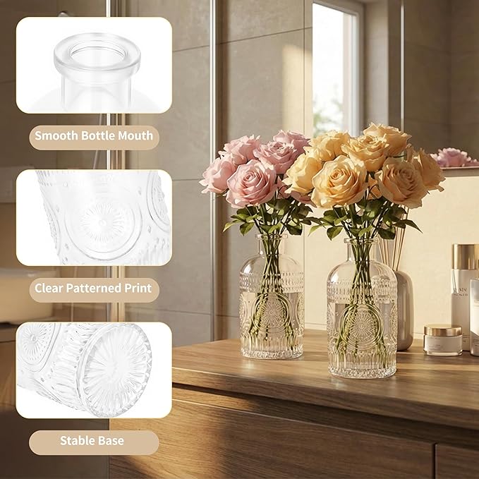 Glass Bud Vases in Bulk Set of 17, Transparent Clear Small Mini Vases for Flowers, Vintage Vase for Centepiece,Wedding, Table Decor, Baby Shower, Christmas, Home and Events