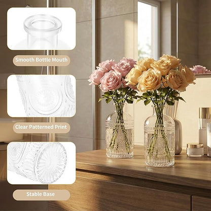 Glass Bud Vases in Bulk Set of 17, Transparent Clear Small Mini Vases for Flowers, Vintage Vase for Centepiece,Wedding, Table Decor, Baby Shower, Christmas, Home and Events