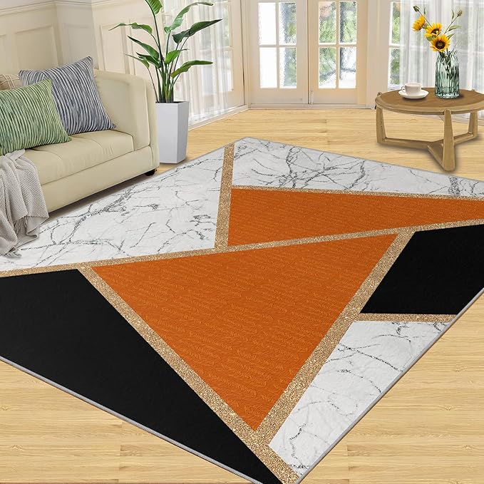 Geometric Marble Bedroom Rug Modern Light Luxury Marble Area Rugs Abstract Stone Crackle Carpet Geometric Patchwork Rug for Living Room Family and Pet 3x5ft