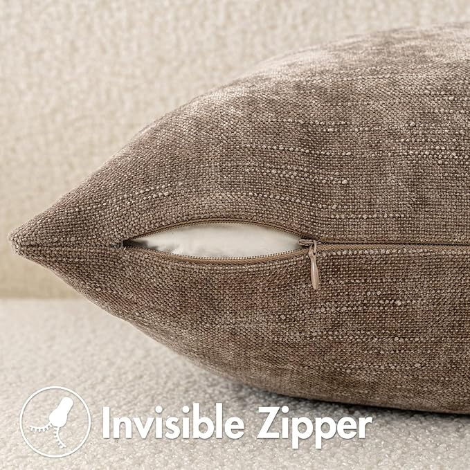 MIULEE Pack of 2 Decorative Throw Pillow Covers Soft Chenille Throw Pillows Solid Textured Euro Cushion Covers for Couch Sofa Bedroom Living Room 22x22 Inch, Taupe Grey