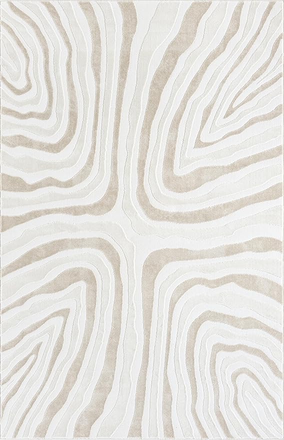 Abani Beige Area Rug - 6' x 9' - Living Room & Bedroom - Abstract Wave Design - Indoor Use - Easy to Clean, Stain Resistant, Non-Shedding - Neutral Collection