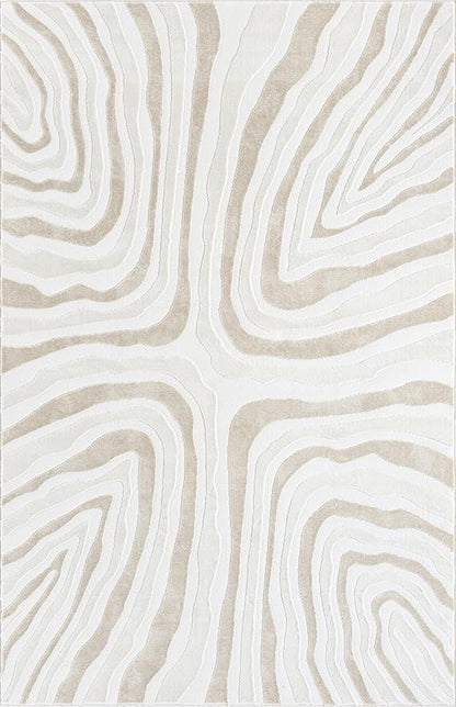 Abani Beige Area Rug - 8' x 10' - Living Room & Bedroom - Abstract Wave Design - Indoor Use - Easy to Clean, Stain Resistant, Non-Shedding - Neutral Collection