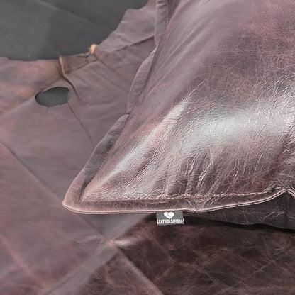 LL LEATHER LOVERS Lambskin Leather Pillow Cover - Sofa Cushion Case - Decorative Throw Covers for Living Room & Bedroom, 16x16 Inches - Dark Brown Box Pack of 2