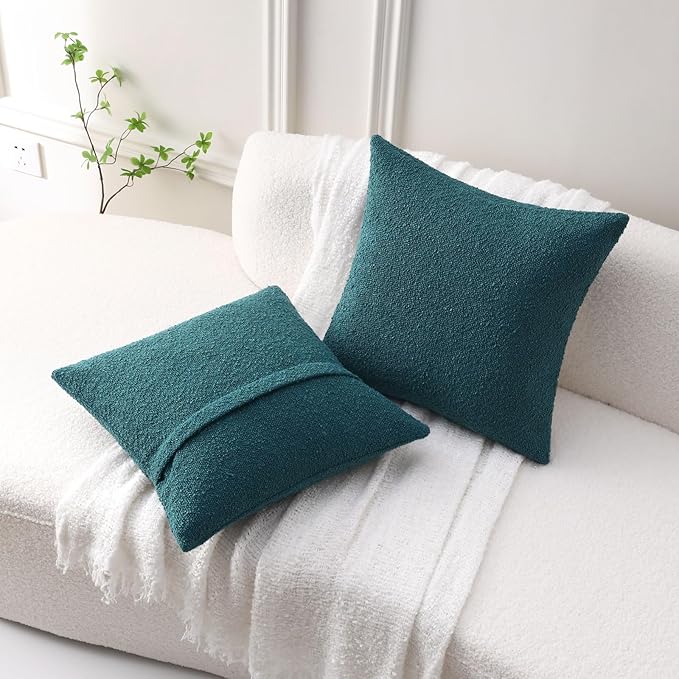 FUTEI Pack of 2 Teal Green Decorative Throw Pillow Covers 22x22 Inch Soft Cozy Solid Boucle Textured Cushion Case,Modern Home Decor for Couch Bed Living Room