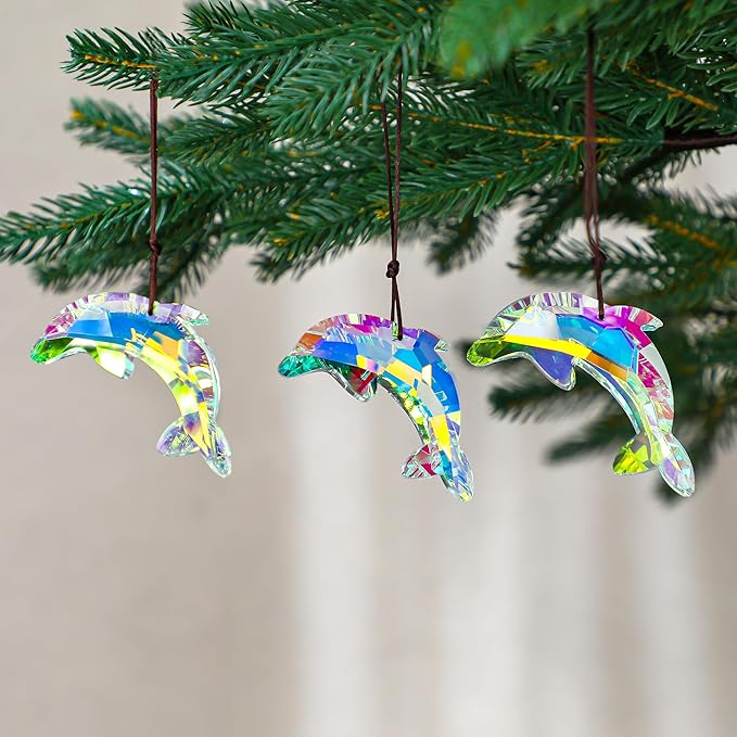76mm/3in Lovely Crystal Dolphin Prism Sun Catchers,Window Crystal Prism Suncatcher,AB Coating Hanging Crystals for Indoor Outdoor Christmas Decor