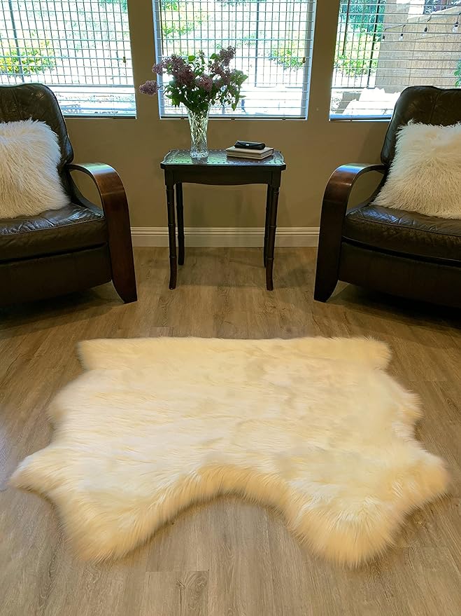 LAMBZY Faux Sheepskin Super Soft Hypoallergenic Silky Shag Rug for Living Room, Kids Room, Sofa (Double Side by Side 3'x4, Cream)