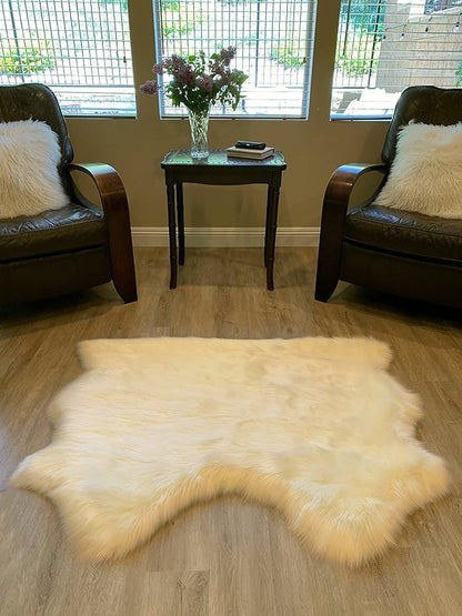 LAMBZY Faux Sheepskin Super Soft Hypoallergenic Silky Shag Rug for Living Room, Kids Room, Sofa (Double Side by Side 3'x4, Cream)