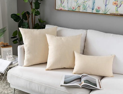 Stellhome Burlap Throw Pillow Covers Solid Farmhouse Linen Pillowcase for Bed Couch Sofa Bench, Set of 2, 18 x 18 inch (45 x 45 cm), Cream