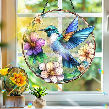 Bimkole Blue Hummingbird Sun Catchers Indoor Window - Hummingbirds Acrylic Suncatcher Hanging Decoration for Living Room Bedroom Summer Home Balcony Outdoor Garden Ornaments Decoration 7.8x7.8 Inch
