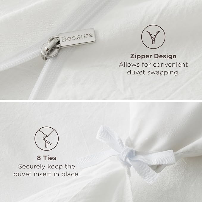 Bedsure 100% Stone Washed Cotton Duvet Cover Queen Size - White Minimalist Cotton Duvet Cover Linen Like for All Seasons - GentleSoft™ Plain Simple Bedding (White, Queen, 90"x90")