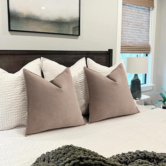 ZWJD Khaki Pillow Covers 26x26 Set of 2 Chenille Throw Pillow Covers with Elegant Design Soft and Luxurious Decorative Throw Pillows for Couch, Bed, and Home Decor