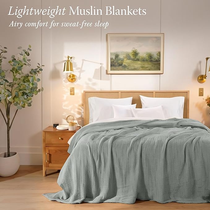 Threadmill Summer Muslin Twin Blanket | 4 Layer 100% Cotton Gauze | Soft, Breathable, and Lightweight Muslin Blanket | Ideal for All Seasons | Lightweight Blanket| Scottish Grey