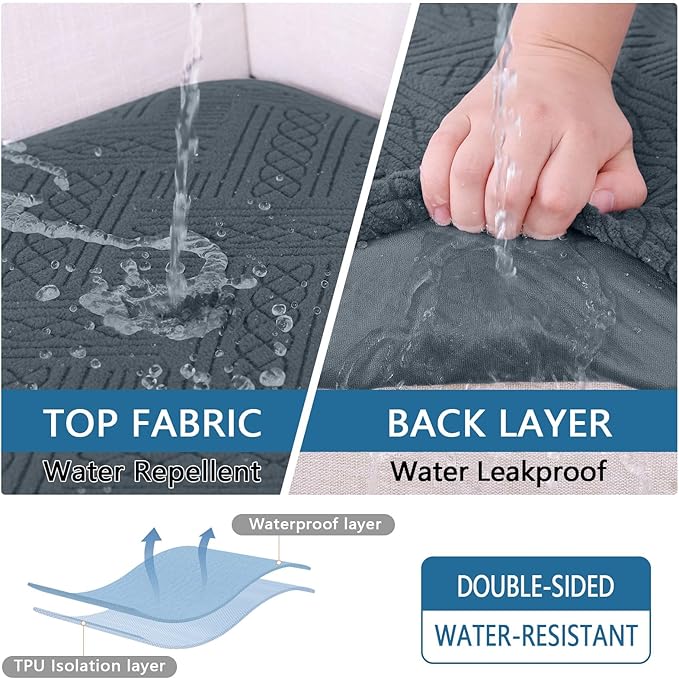 hyha Waterproof Couch Cushion Covers, Waterproof Sectional Couch Covers for Cushion Sofa for Pets, Stretch Sofa Slipcover Washable with Elastic Bottom(Back Cover M, Dark Grey)