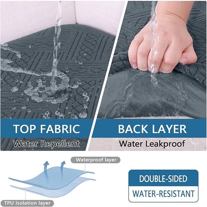 hyha Waterproof Couch Cushion Covers, Waterproof Sectional Couch Covers for 2 Cushion Sofa for Pets, Stretch Sofa Slipcover Washable with Elastic Bottom(2 Packs, Dark Grey)