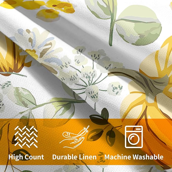 Pumpkin Fall Pillow Covers 18x18 Set of 2 Yellow Saga Green Leaf Autumn Floral Thanksgiving Pillow Cases Outdoor Decorative Holiday Cushion Cover Rustic Decoration Farmhouse Home Sofa Couch Bed Decor