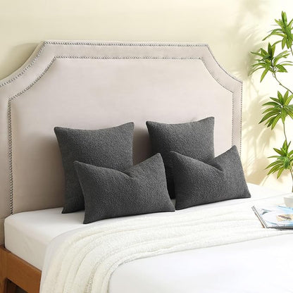 FUTEI Pack of 2 Dark Grey Decorative Throw Pillow Covers 16x16 Inch Soft Cozy Solid Boucle Textured Cushion Case,Modern Home Decor for Couch Bed Living Room
