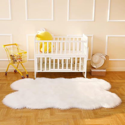 Fluffy Faux Fur Rug White Sheepskin Area Rug,4x6 Ft Ultra Soft Shaggy Plush Rug for Bedroom Bedside Living Room Nursery Kids Room