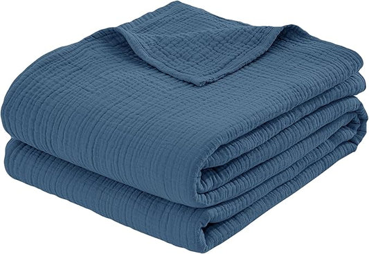 100% Cotton Muslin Twin XL Blanket (66" x 90") – A Luxuriously Soft, 4-Layer Lightweight and Breathable Gauze Blanket, Perfect for Year-Round use on beds, couches (Pacific Blue, Twin XL)