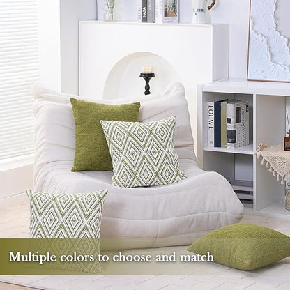 HPUK Decorative Throw Pillow Covers Set of 4 Geometric Design Linen Cushion Cover for Couch Sofa Living Room, 18"x18" inches, Green